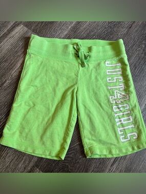 Justice Neon Lime Drawstring Bermuda Shorts with White Logo